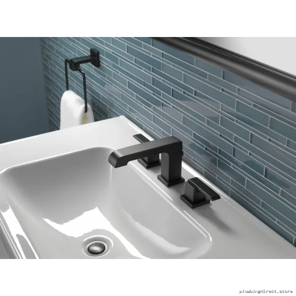 delta modern wide spread matte black bathroom faucet with high-arc design - Image 2