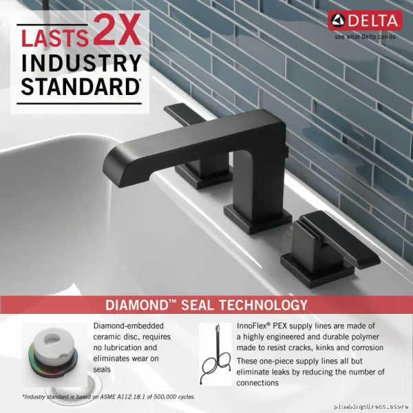 delta modern wide spread matte black bathroom faucet with high-arc design - Image 3