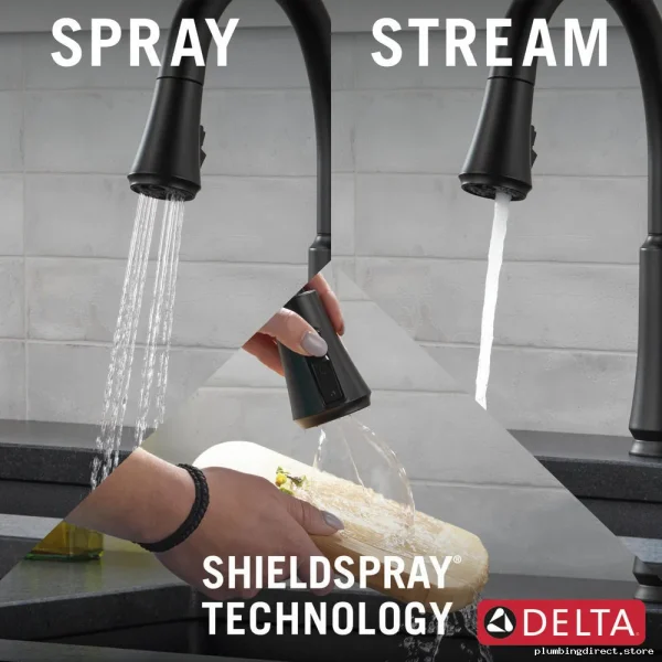 Coranto Matte Black Kitchen Faucet - Pulldown + Spray Shield Design 9179-BL-DST Delta - Image 2
