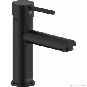 Delta Matte Black Modern Bathroom Faucet - Single Hole, Cylindrical, No Pop-Up 560LF-BL-PP-LPU