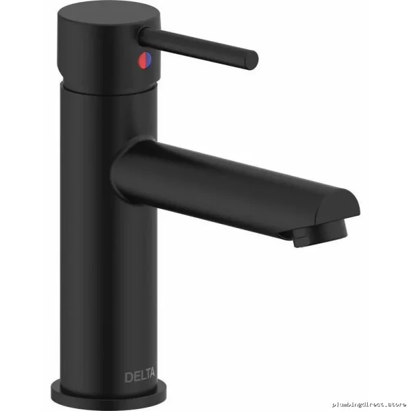 Delta Matte Black Modern Bathroom Faucet - Single Hole, Cylindrical, No Pop-Up 560LF-BL-PP-LPU