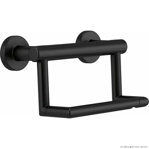 Delta Matte Black Paper Holder with Assist Bar - Modern Bathroom Organizer