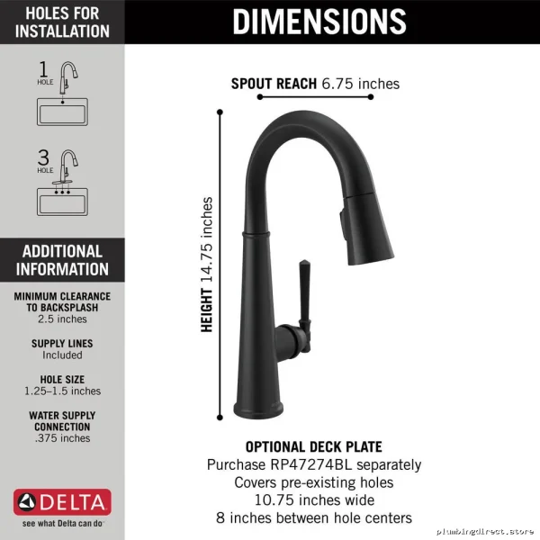 Delta Matte Black Pull-Down Bar Faucet with Sprayer 9982-BL-DST - Image 4