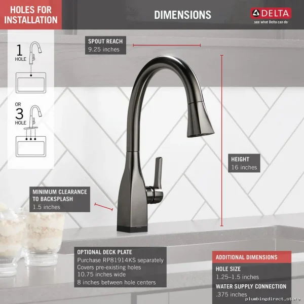 Delta Matte Black Pull-Down Kitchen Faucet with Touch Spray 9183T-KS-DST - Image 4