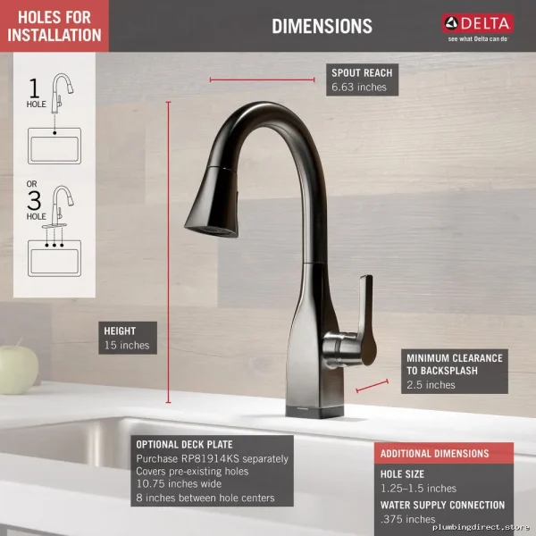 Delta Matte Black Pull-Down Kitchen Faucet with Touch Bar 9983T-KS-DST - Image 5