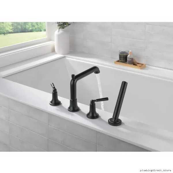 Delta Matte Black Roman Tub Trim & Hand Shower – Modern Bathroom Fixtures T4736-BL