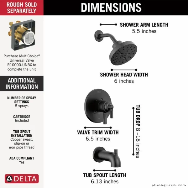 Delta Matte Black Shower Trim Kit for Saylor Monitor 17 Series T17435-BL - Image 2