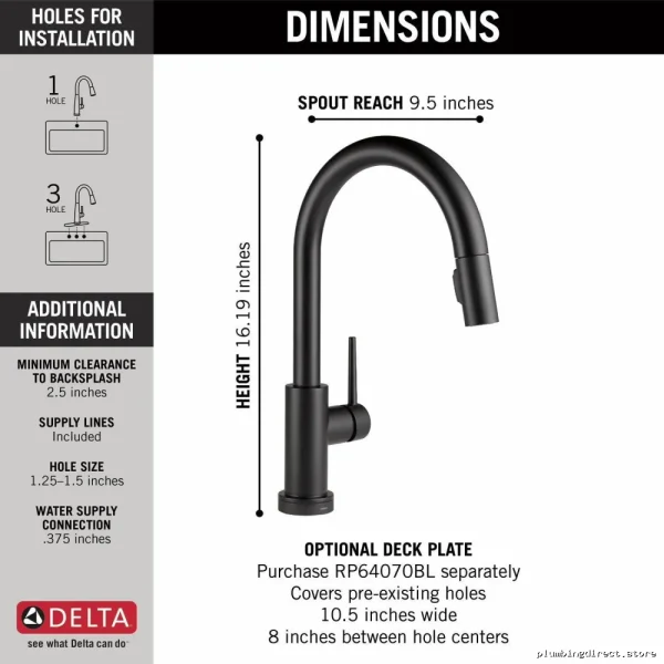 Delta Matte Black Pull-Down Kitchen Faucet with Touch Control 9159T-BL-DST - Image 2
