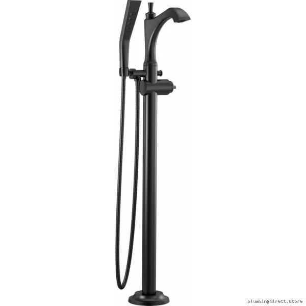 Delta Matte Black Dorval Tub Filler Trim - Floor Mount, No Handles, T4756-BLLHP-FL - Image 2