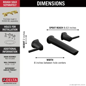 Upgraded Matte Black Two Handle Wall Mount Bath Faucet Trim by Delta – Modern Style