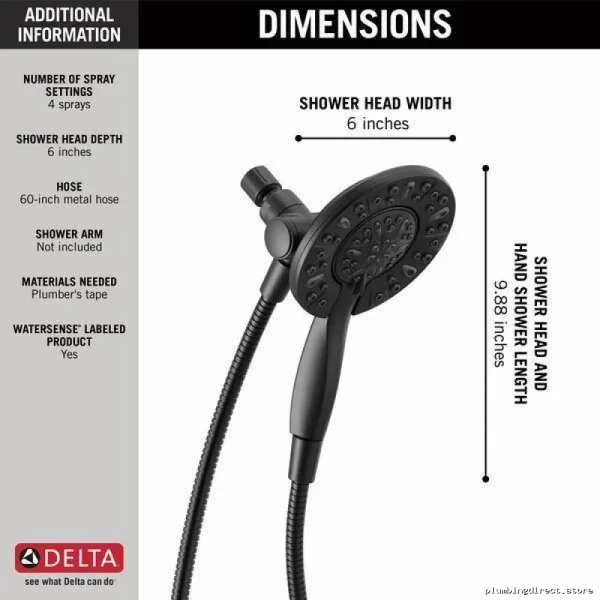 Delta Matte Black 4-Spray Two-in-One Showerhead with 4 Settings - Image 3