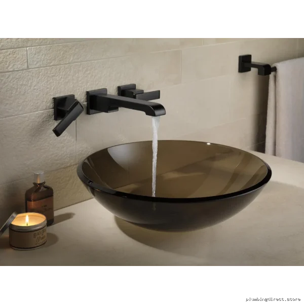 Delta Matte Black Wall Mount Bathroom Faucet with 2 Handles T3567LF-BLWL