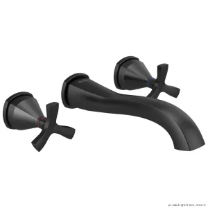 MatteBlackWallMountTwoHandleBathroomFaucetTrimDelta