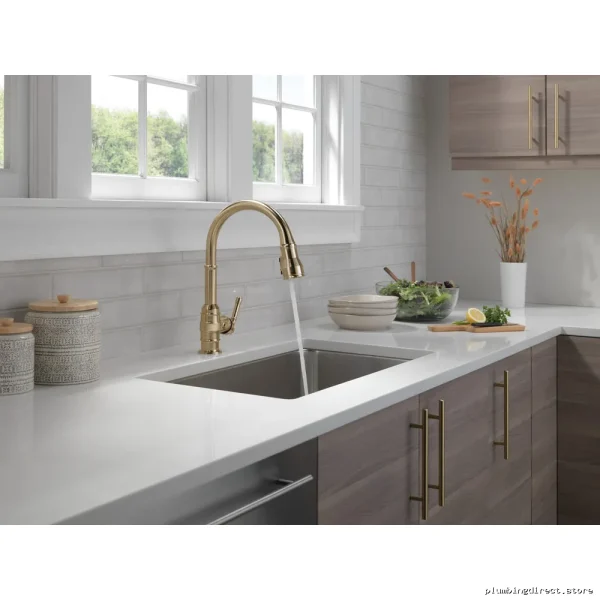 Modern Kitchen Faucet with Pulldown Spray - Champagne Bronze Finish (9190-CZ-DST) Delta - Image 2