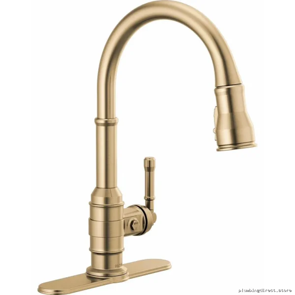 Modern Kitchen Faucet with Pulldown Spray - Champagne Bronze Finish (9190-CZ-DST) Delta - Image 3