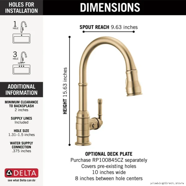 Modern Kitchen Faucet with Pulldown Spray - Champagne Bronze Finish (9190-CZ-DST) Delta - Image 5