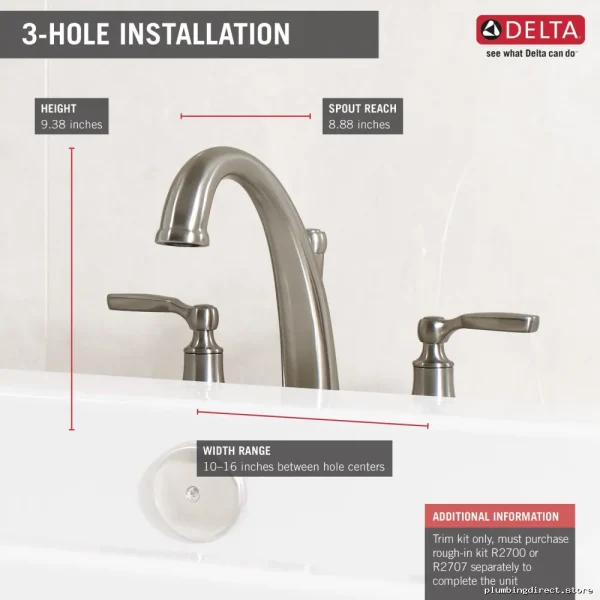 Delta Modern Roman Bath Tub Faucet Trim in Stainless Steel
