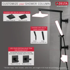Delta Modern Shower Column - 18-Setting Angular Valve & Matte Black Finish