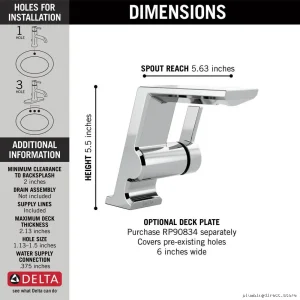 Delta Modern Single Hole Bathroom Faucet Lumicoat Chrome Finish No Pop Up