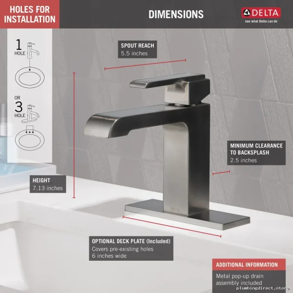 Modern Stainless Steel Single Hole Bathroom Faucet - Delta 567LF-SSMPU - Image 4