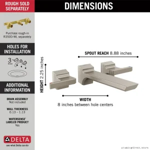 Delta Modern Two-Handle Wall-Mount SS Bath Faucet