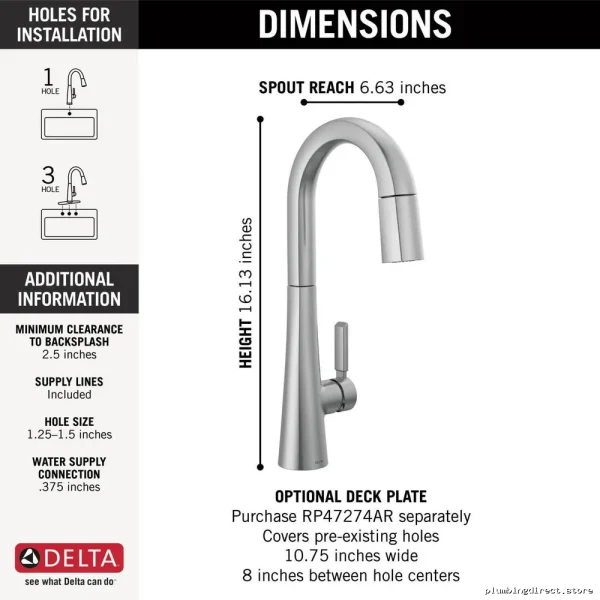 Delta Monrovia Bar Prep Faucet w/ Pulldown Spray & Lumicoat Arctic Steel - Image 3