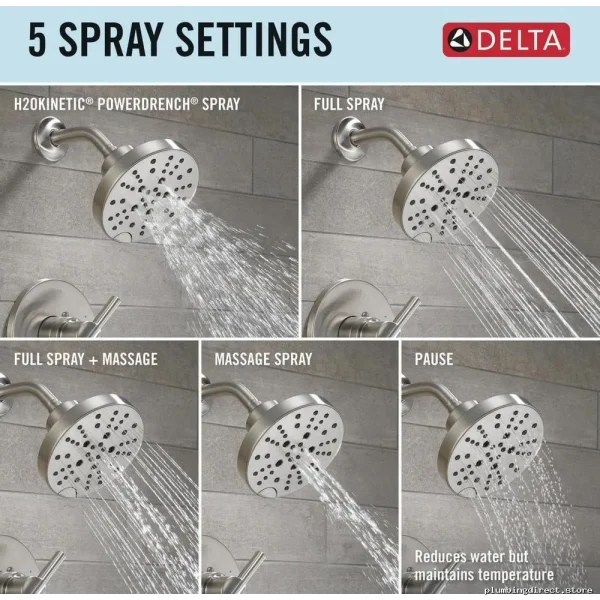 Delta Nicoli 14 Series Stainless Tub & Shower Trim Kit with Valve No Stops - Image 3