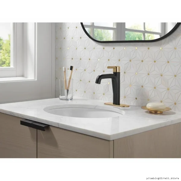 Delta Nicoli 15849LF-GZ Matte Black/Champagne Bronze Bathroom Sink Faucet - Image 2
