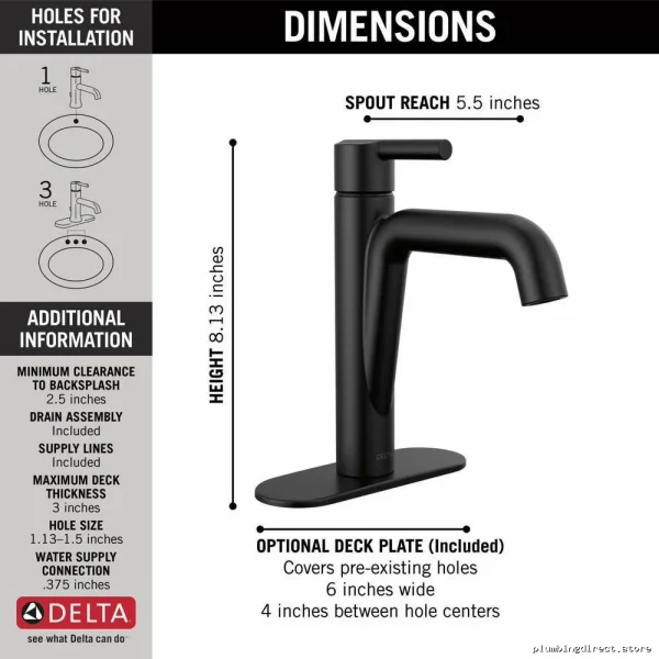 Modern Matte Black Single-Hole Nicoli Bathroom Faucet - Model 15849LF-BL Delta - Image 4