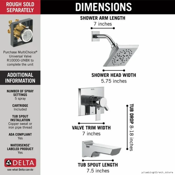 Delta Pivotal Monitor 17 H2Okinetic Tub & Shower Trim with Lumicoat Chrome Finish - T17499-PR - Image 3