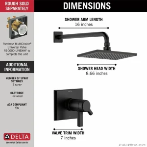 Delta Pivotal TempAssure 17T H2Okinetic Shower Trim Kit – Matte Black T17T299-BL