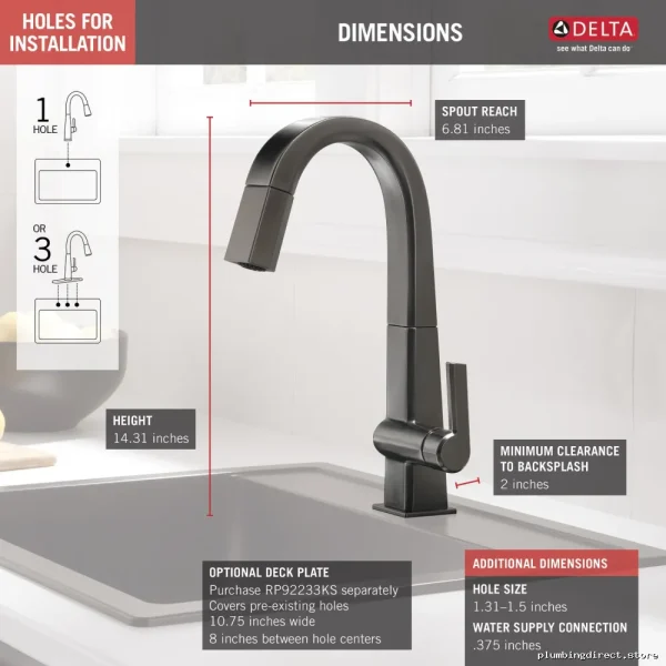 Delta Pivoting Pull-Down Sprayer Tap – Polished Black Stainless Model #KS-DST