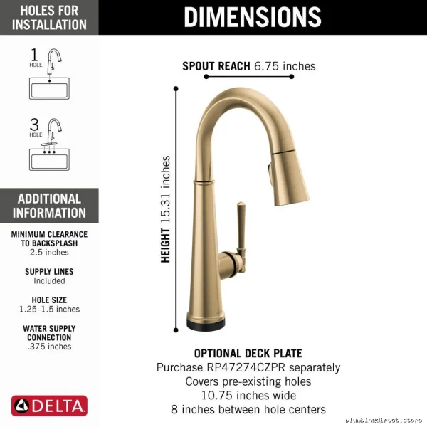 Delta Touch Bar & Pulldown Faucet - Champagne Bronze - Image 2