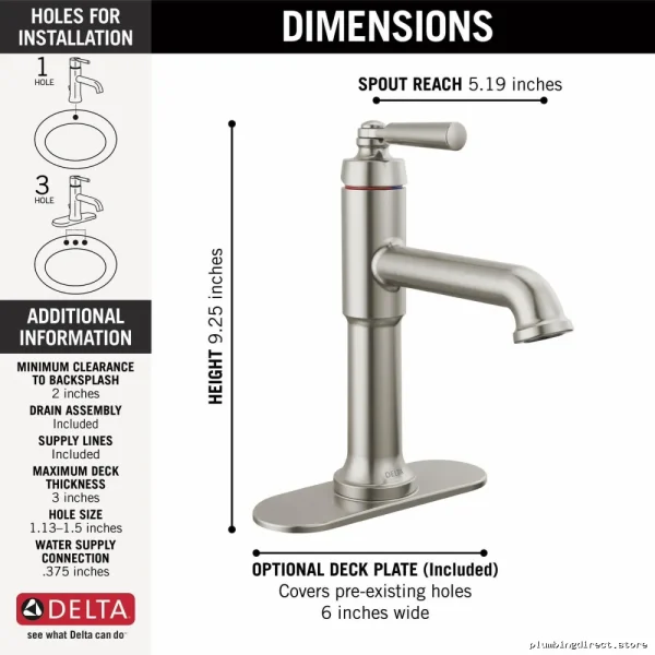 Saylor Modern Single-Hole Stainless Steel Faucet - Model 536-SSMPU-DST Delta - Image 4