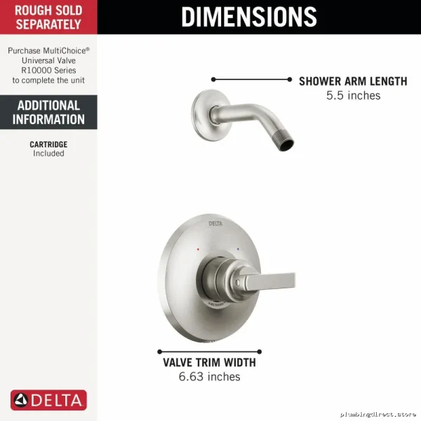 Delta 14 Series Shower Trim Kit (No Showerhead) - Stainless Steel Lumicoat Finish - Image 2
