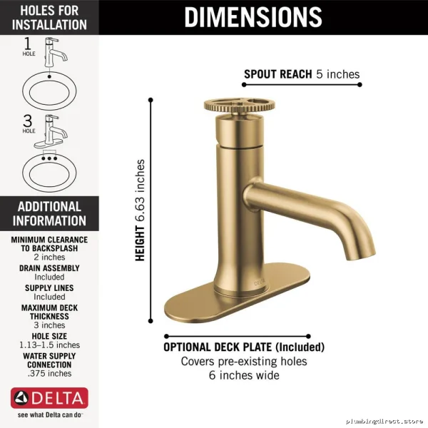 Delta Single Hole Bathroom Faucet Pop-Up Champagne Bronze 558-CZMPU-DST - Image 3