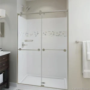 Delta Stainless Steel Corner Shelf with Grab Bar - Modern Bathroom Storage