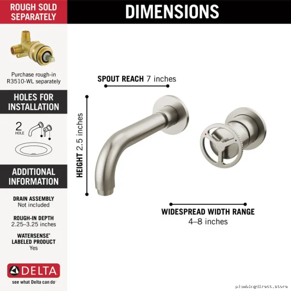 Delta Stainless Steel Wall Mount Bathroom Faucet - Trinsic Single Handle Design - Image 2
