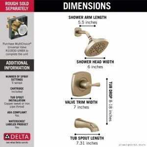 Delta Stryke 14 Series Champagne Bronze Tub & Shower Trim Set T14476-CZ