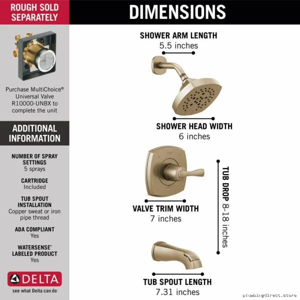 Delta Stryke 14 Series Champagne Bronze Tub & Shower Trim Set T14476-CZ