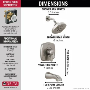 Stainless Steel Tub & Shower Trim - Stryke 17 Series Delta Faucet Trim