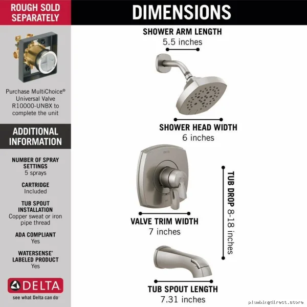 Stainless Steel Tub & Shower Trim - Stryke 17 Series Delta Faucet Trim