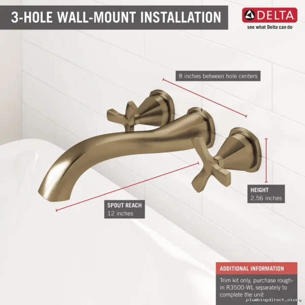 Delta Stryke Champagne Bronze Wall Mount Bath Tub Filler Trim T57766-CZWL - Image 2