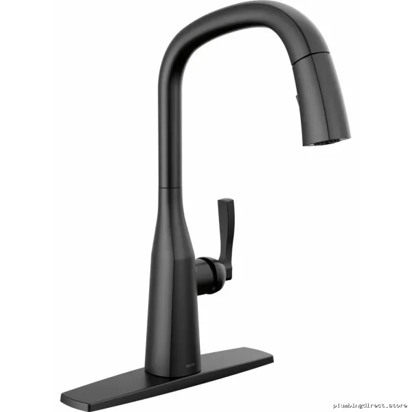 Delta Stryke Matte Black Kitchen Faucet with Pulldown Spray - Model 9176-BL-DST