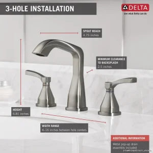 Delta Stryke Modern Widespread Bathroom Faucet in Stainless Steel