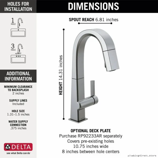Delta Swivel Pull-Down Bar Faucet - Arctic Stainless Steel - Image 2