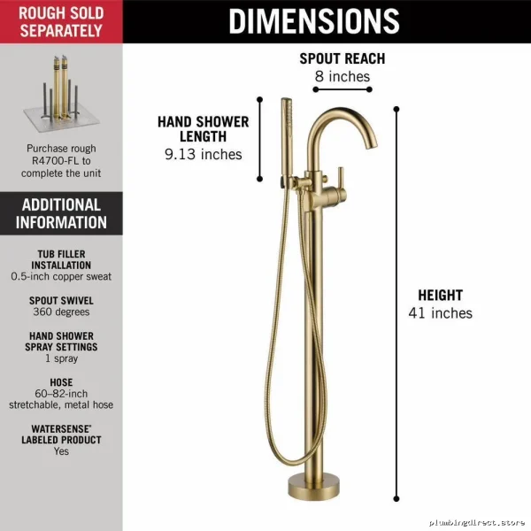 Delta Trinsic Champagne Bronze Floor-Mounted Freestanding Tub Faucet Trim T4759-CZFL - Image 4