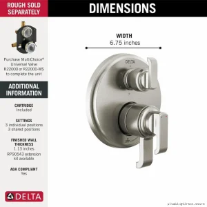 Delta Tetra 17 Series Shower Valve Trim with 6-Setting Diverter in Stainless