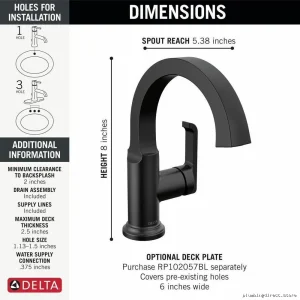 Delta Tetra Matte Black Single-Hole Bathroom Faucet - Modern Design
