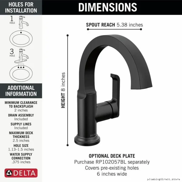 Delta Tetra Matte Black Single-Hole Bathroom Faucet - Modern Design